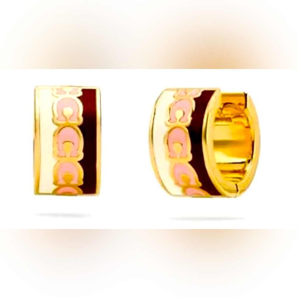 Coach Signature Hoop Earrings - Pink Multi